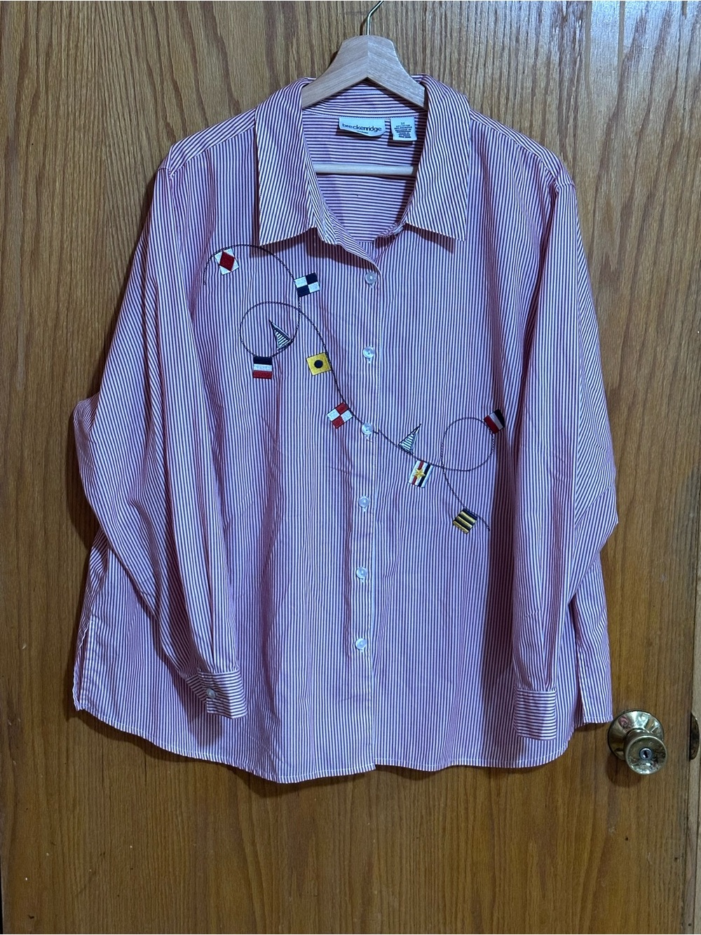 Nautica Red and White Striped Button-Down Shirt sz 3XL with Nautical Flag Detail